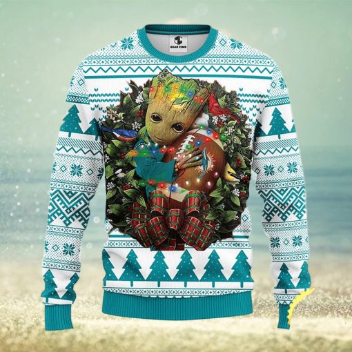 NFL Miami Dolphins Groot Hug Christmas Ugly Sweater