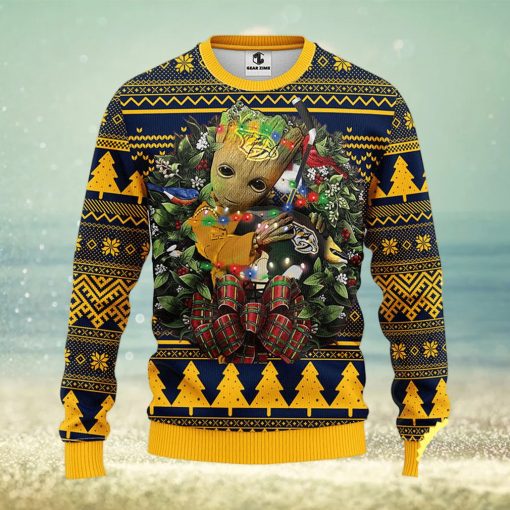 NFL Nashville Predators Groot Hug Christmas Ugly Sweater