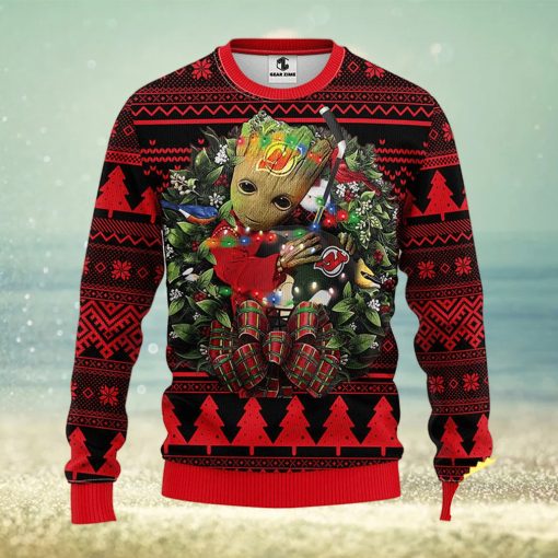 NFL New Jersey Devils Groot Hug Christmas Ugly Sweater