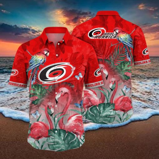 NHL Carolina Hurricanes Hawaiian Shirt Pink Flamingo And Palm Leaves