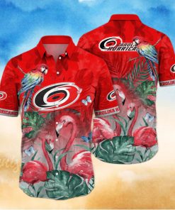 NHL Carolina Hurricanes Hawaiian Shirt Pink Flamingo And Palm Leaves