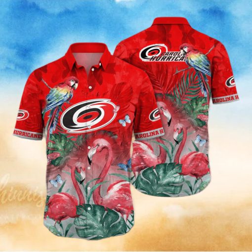 NHL Carolina Hurricanes Hawaiian Shirt Pink Flamingo And Palm Leaves