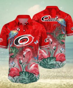 NHL Carolina Hurricanes Hawaiian Shirt Pink Flamingo And Palm Leaves