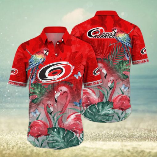 NHL Carolina Hurricanes Hawaiian Shirt Pink Flamingo And Palm Leaves