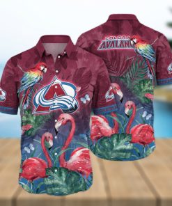 NHL Colorado Avalanche Hawaiian Shirt Flamingo And Palm Leaves Gift For Beach Vacation hawaiian shirt