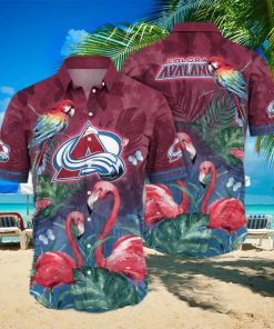 NHL Colorado Avalanche Hawaiian Shirt Flamingo And Palm Leaves Gift For Beach Vacation hawaiian shirt