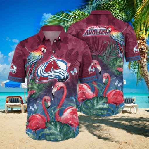 NHL Colorado Avalanche Hawaiian Shirt Flamingo And Palm Leaves Gift For Beach Vacation hawaiian shirt