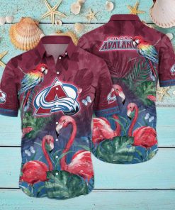 NHL Colorado Avalanche Hawaiian Shirt Flamingo And Palm Leaves Gift For Beach Vacation hawaiian shirt