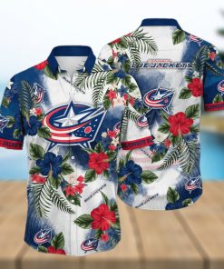 NHL Columbus Blue Jackets Hawaiian Shirt Hibiscus Flowers Pattern hawaiian shirt