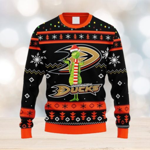 NHL Logo Anaheim Ducks Funny Grinch Christmas Ugly Sweater For Men Women