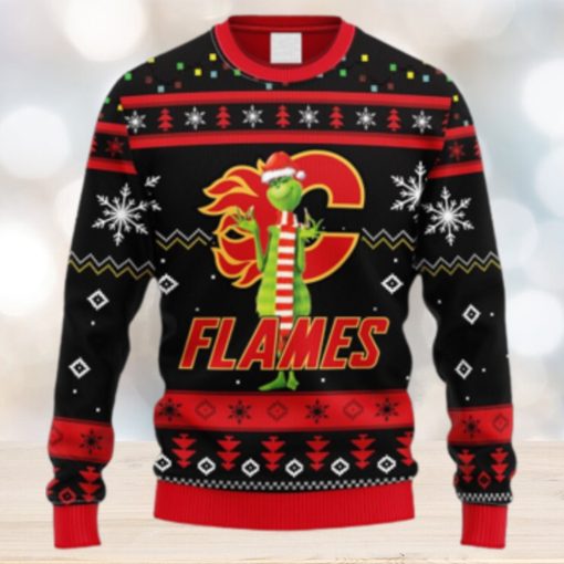 NHL Logo Calgary Flames Funny Grinch Christmas Ugly Sweater For Men Women