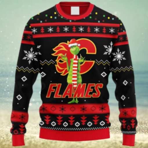 NHL Logo Calgary Flames Funny Grinch Christmas Ugly Sweater For Men Women