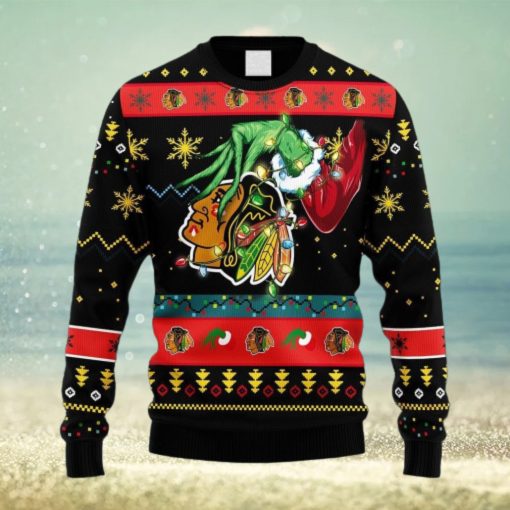 NHL Logo Chicago Blackhawks Grinch Christmas Ugly Sweater For Men Women