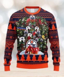 NHL Logo Edmonton Oilers Tree Ugly Christmas Fleece Sweater For Men Women