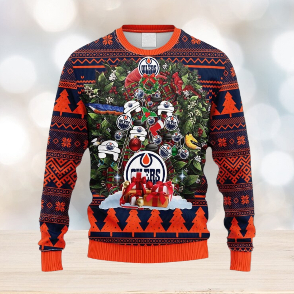 Edmonton Oilers Tree Ugly Christmas Fleece Sweater