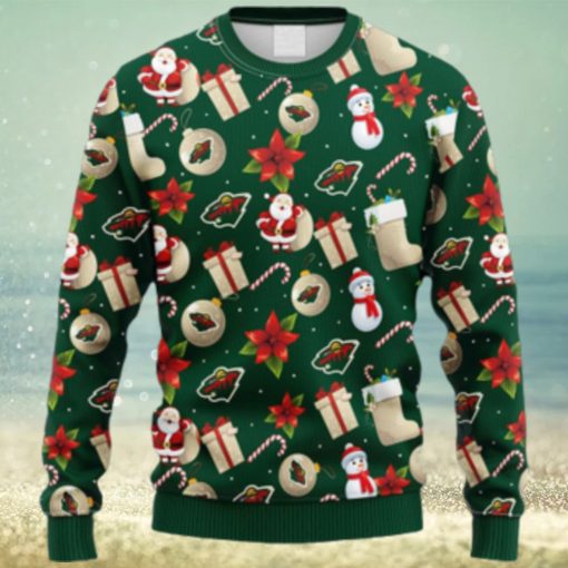 NHL Logo Minnesota Wild Santa Claus Snowman Christmas Ugly Sweater For Men Women