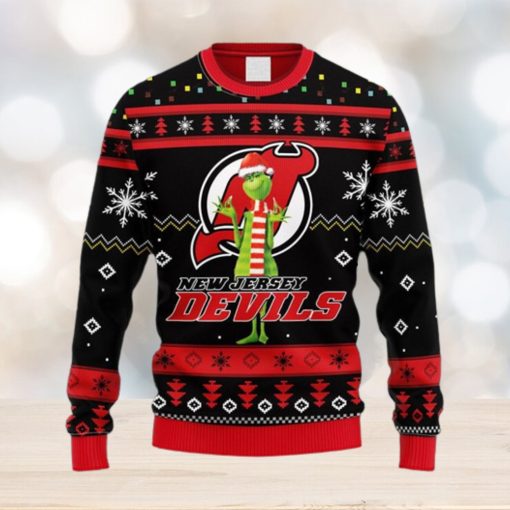 NHL Logo New Jersey Devils Funny Grinch Christmas Ugly Sweater For Men Women