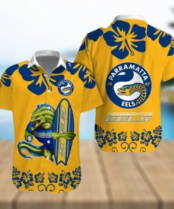 NRL Logo Parramatta Eels Big Hibiscus Hawaiian Shirt And Short Gift For Fans