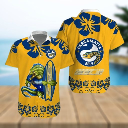 NRL Logo Parramatta Eels Big Hibiscus Hawaiian Shirt And Short Gift For Fans