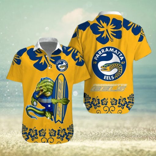 NRL Logo Parramatta Eels Big Hibiscus Hawaiian Shirt And Short Gift For Fans