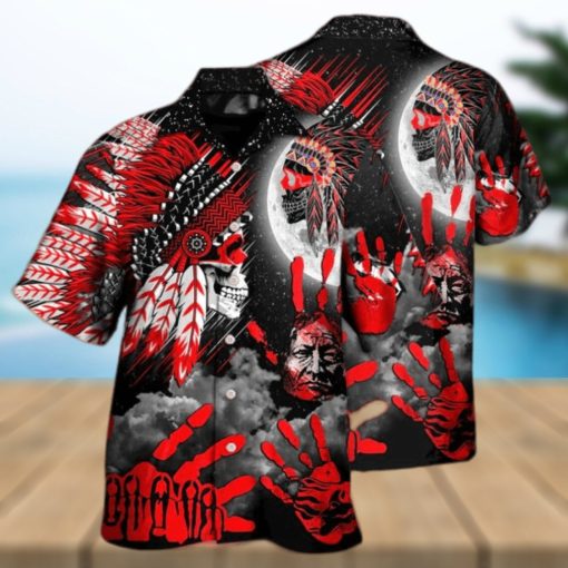 Native American Halloween Red Skull Moon Night Style – Halloween Hawaiian Shirt