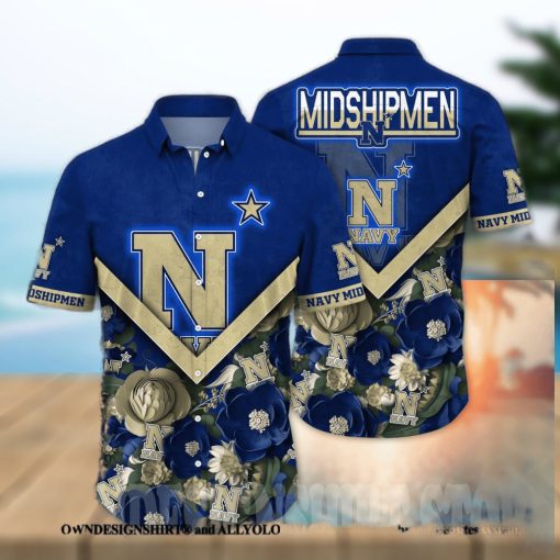 Navy Midshipmen NCAA Flower All Over Printed Classic Hawaiian Shirt