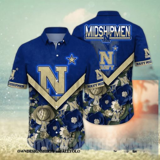 Navy Midshipmen NCAA Flower All Over Printed Classic Hawaiian Shirt