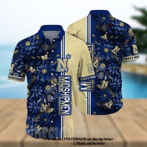 Navy Midshipmen NCAA Flower Classic Full Printing Hawaiian Shirt