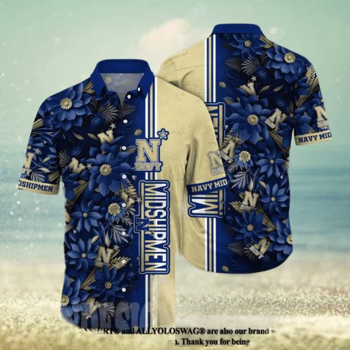 Navy Midshipmen NCAA Flower Classic Full Printing Hawaiian Shirt