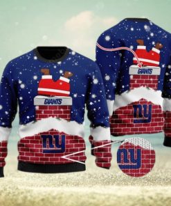 New York Giants Santa Claus On Chimney Personalized Name Ugly Christmas Sweater