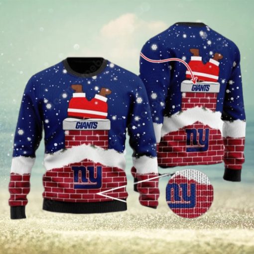 New York Giants Santa Claus On Chimney Personalized Name Ugly Christmas Sweater