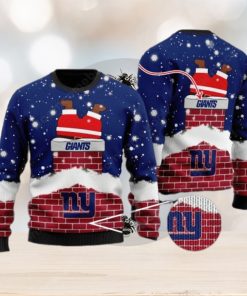 New York Giants Santa Claus On Chimney Personalized Name Ugly Christmas Sweater