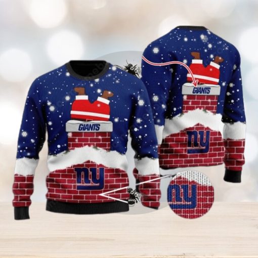 New York Giants Santa Claus On Chimney Personalized Name Ugly Christmas Sweater