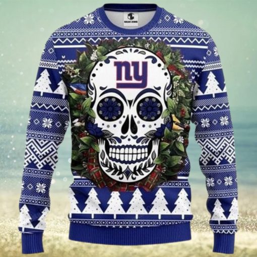 Nfl New York Giants Skull Flower Ugly Christmas Sweater All