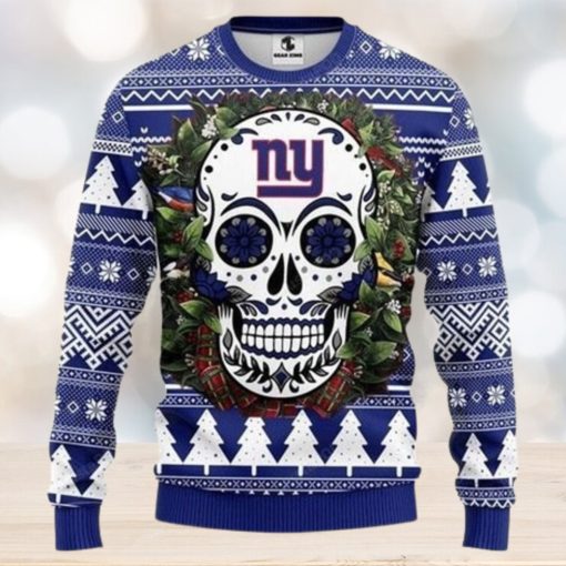 Nfl New York Giants Skull Flower Ugly Christmas Sweater All