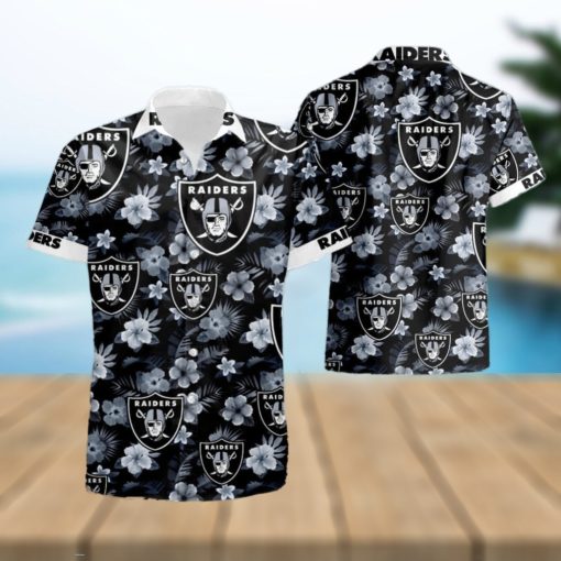 Oakland Raiders Tropical Flower Short Sleeve Aloha Hawaiian Shirt