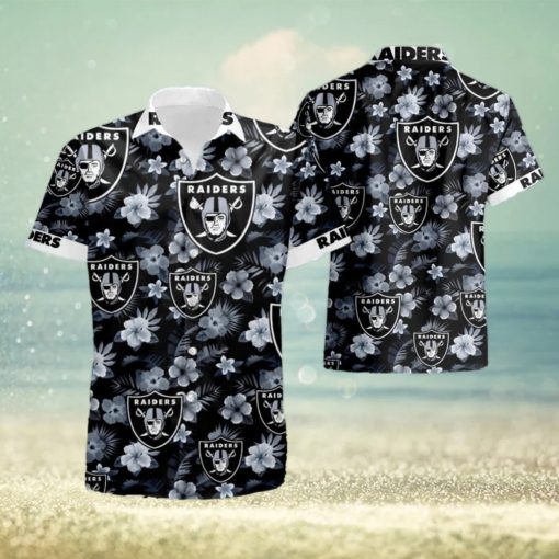 Oakland Raiders Tropical Flower Short Sleeve Aloha Hawaiian Shirt