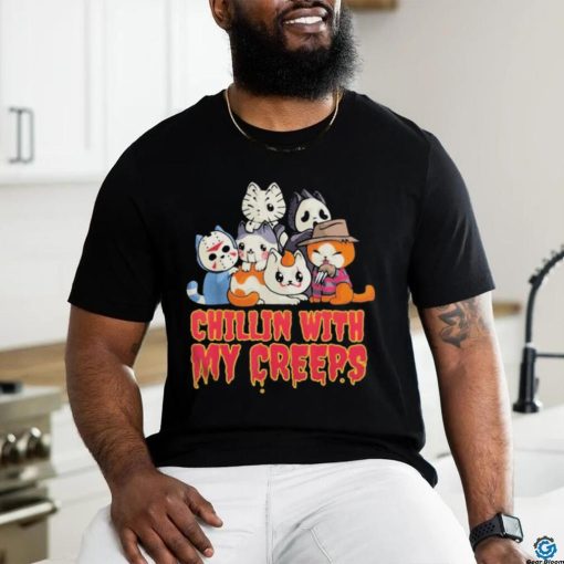 Official Chillin with My Creeps Funny Cat Horror Movies Serial Killer shirt