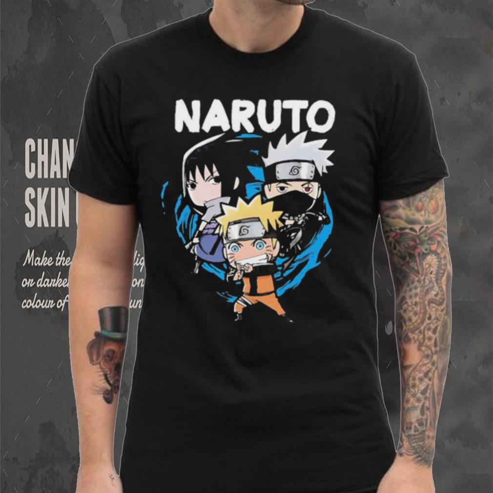 Naruto Classic Chibi Naruto and Sasuke Fight Stance Youth Royal Blue Tee  With Short Sleeves And Crew Neck-Medium