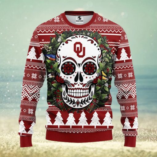 Oklahoma Sooners Skull Flower Ugly Christmas Ugly Sweater