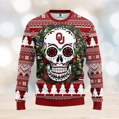 Oklahoma Sooners Skull Flower Ugly Christmas Ugly Sweater