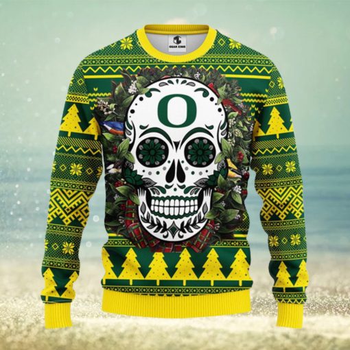 Oregon Ducks Skull Flower Ugly Christmas Ugly Sweater