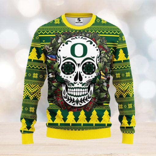 Oregon Ducks Skull Flower Ugly Christmas Ugly Sweater