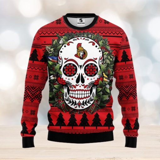 Ottawa Senators Skull Flower Ugly Christmas Ugly Sweater