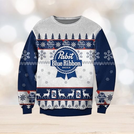 Pabst Blue Ribbion Beer Ugly Knitted Whiskey Christmas 3D Sweater For Men And Women