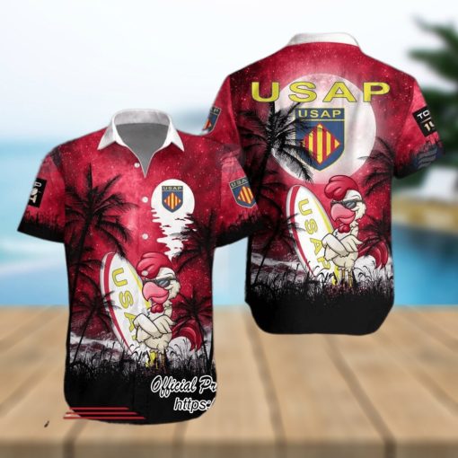 Palm Tree Surf Board Chicken Black Red Hawaiian Shirt