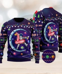 Party Astronauts Sit On Flamingo Floats At A Space Ugly Christmas Sweater Party