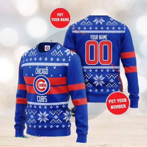 Personalized Chicago Cubs Custom Name And Number Ugly Christmas Sweater 3D Gift For Men And Women