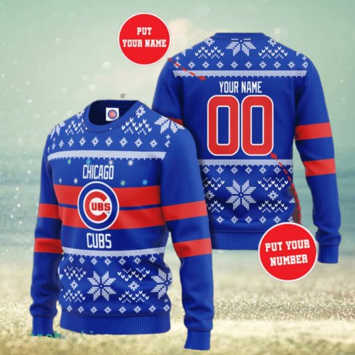 Personalized Chicago Cubs Custom Name And Number Ugly Christmas Sweater 3D Gift For Men And Women