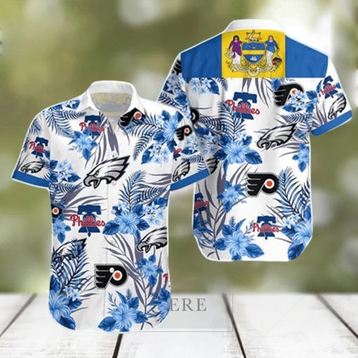 Philadelphia Eagles Phillies Flyers Summer Tropical Hawaiian Shirt